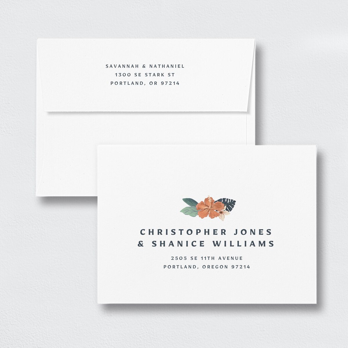 Vintage Island Save the Date Petite Card Envelopes White Standard Rose Gold Both Recipient and Return Addresses Signature