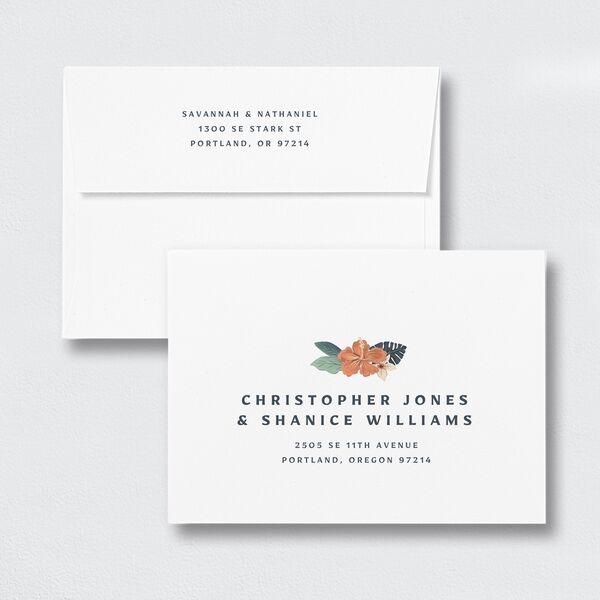 Vintage Island Save the Date Petite Card Envelopes White Standard Rose Gold Both Recipient and Return Addresses Signature