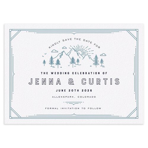 Iconic Mountain Save the Date Cards Navy Signature smooth Blank No Standard