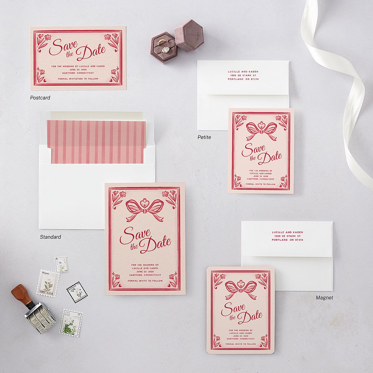 Vintage Heart Locket Save the Date Cards Crimson Signature smooth Blank No Rounded