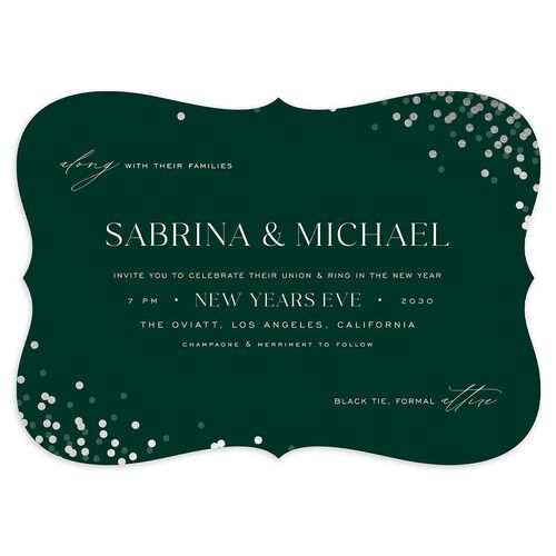 Confetti Glam Wedding Invitations Silver Dark Green Signature Blank No Bracket