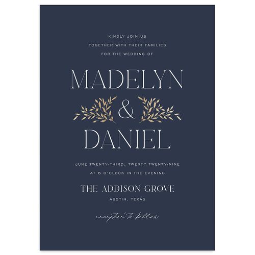 Ampersand Greenery Foil Wedding Invitations Gold Navy Signature Blank No Standard