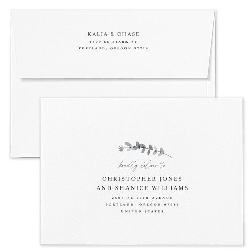 Soft Pampas Botanical Wedding Invitation Envelopes White Dusty Blue Both Recipient and Return Addresses Standard Signature