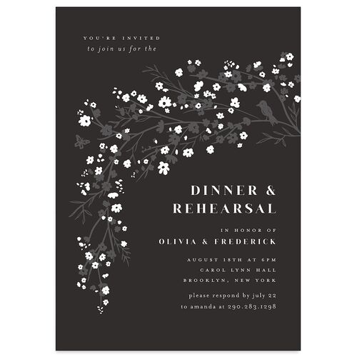 Cherry Blossoms Rehearsal Dinner Invitations Charcoal Signature Blank Standard