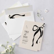 Whimsical Hand Drawn Bow Save the Date Cards Linen Signature smooth Blank No Standard