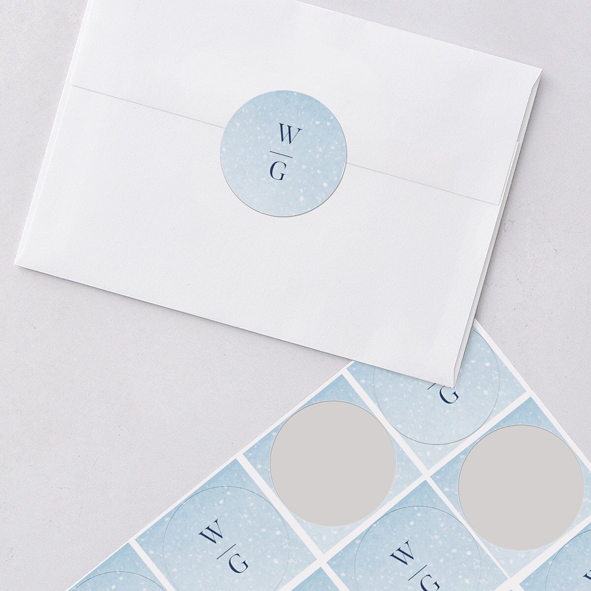 Snowflake Branches Wedding Stickers Baby Blue Circle