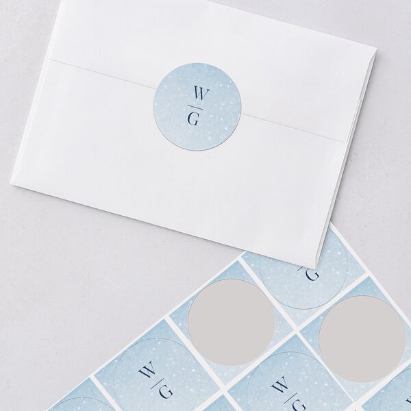 Snowflake Branches Wedding Stickers Baby Blue Circle