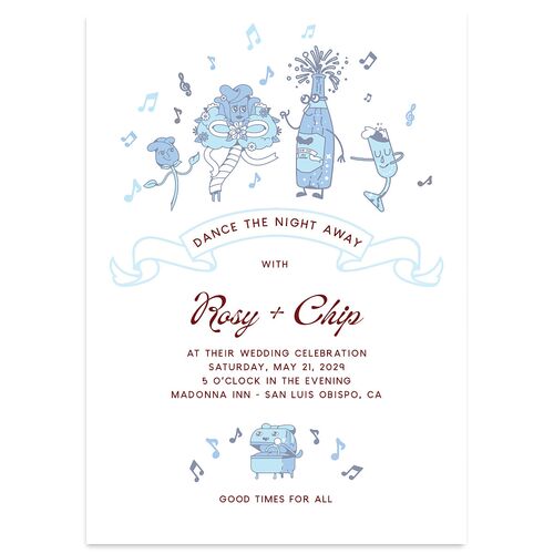 Whimsical Retro Cartoon Wedding Invitations Baby Blue Signature Blank No Standard