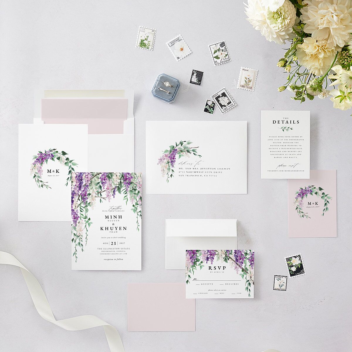 Romantic Wisteria Wedding Invitations — view 5