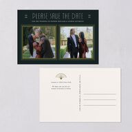Gatsby Deco Arch Save the Date Postcards Dark Emerald