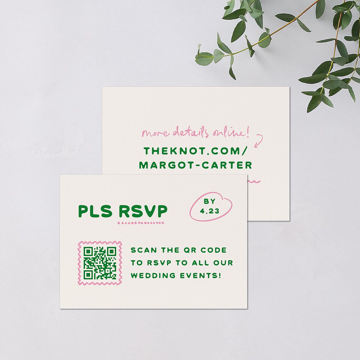 Whimsically Retro Handwritten Note QR Code RSVP Cards Kelly Green Signature Standard