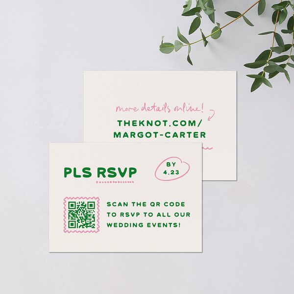 Whimsically Retro Handwritten Note QR Code RSVP Cards Kelly Green Signature Standard