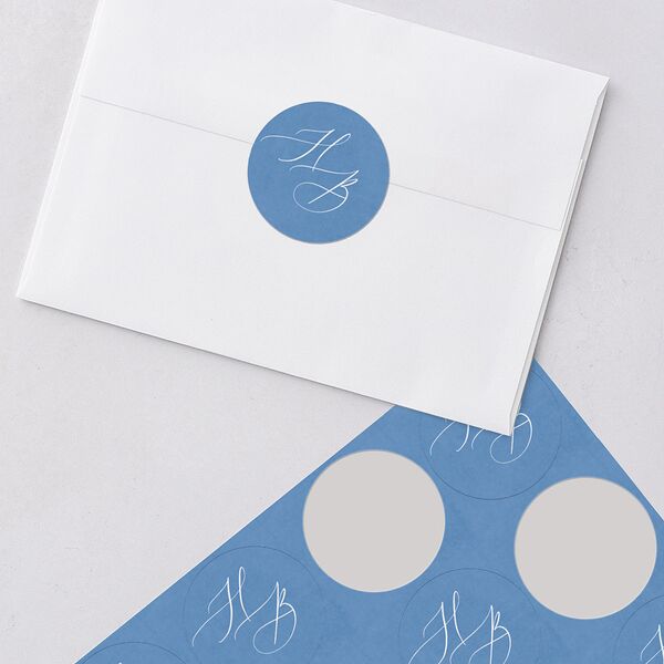 Watercolor Crest Wedding Stickers Cornflower Circle