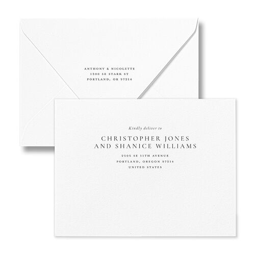 Elegant Two Photo Monogram Save the Date Petite Card Euro Envelopes Pure White White Both Recipient and Return Addresses Luxe Signature
