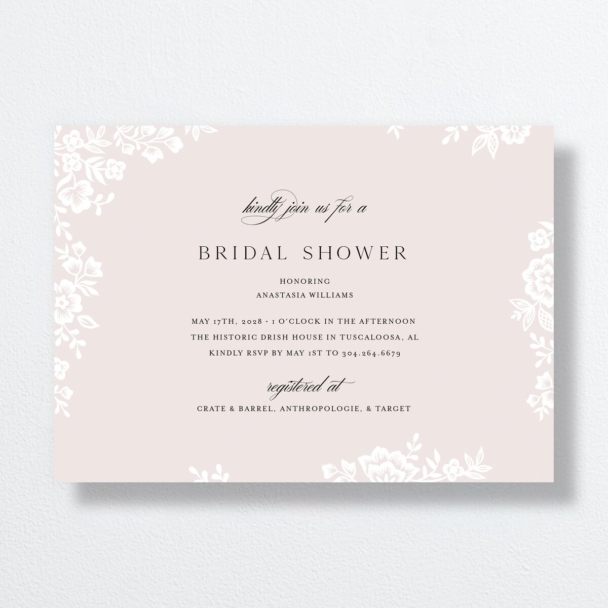 Foil Lace Bridal Shower Invitations Pure White Signature Standard