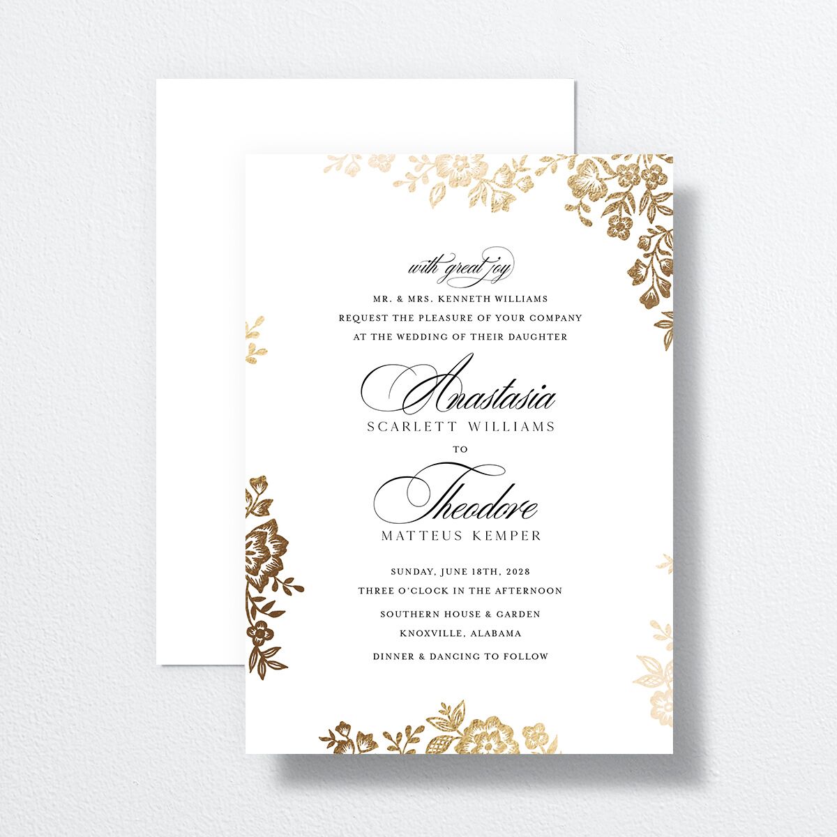 Foil Lace Wedding Invitations Gold Pure White Signature No Standard