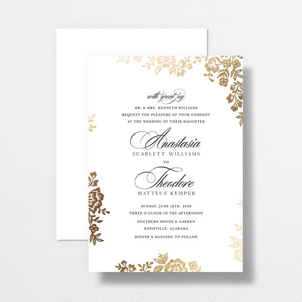 Foil Lace Wedding Invitations Gold Pure White Signature No Standard