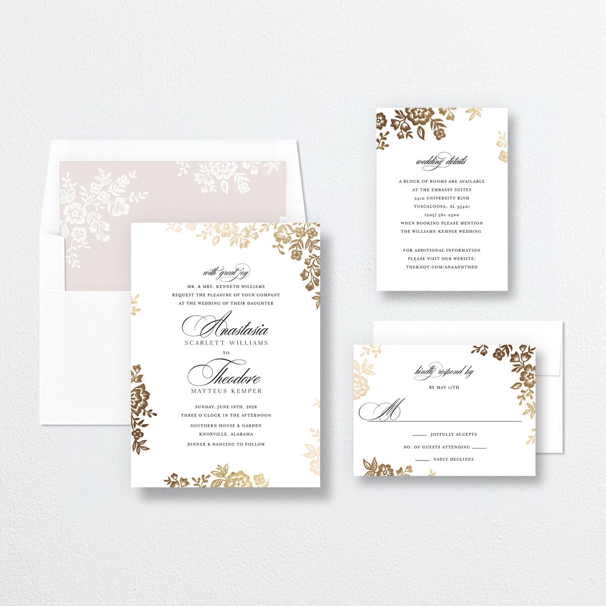 Foil Lace Wedding Invitations Gold Pure White Signature No Standard