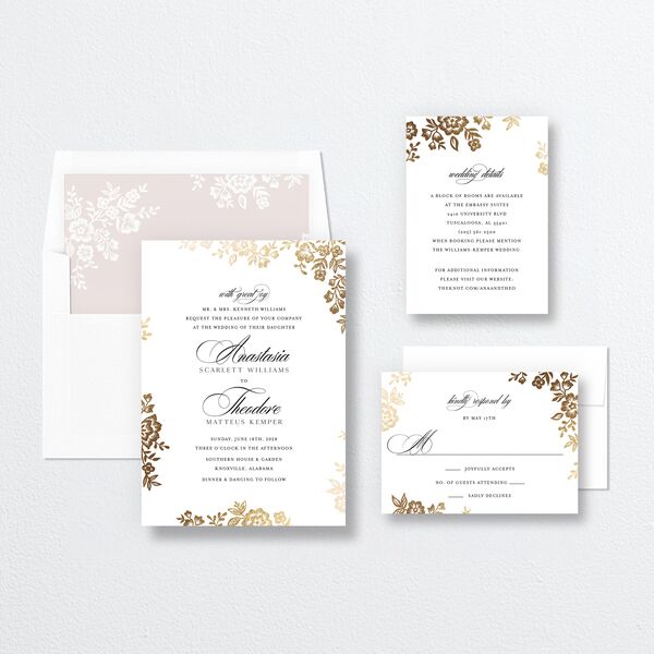 Foil Lace Wedding Invitations Gold Pure White Signature No Standard