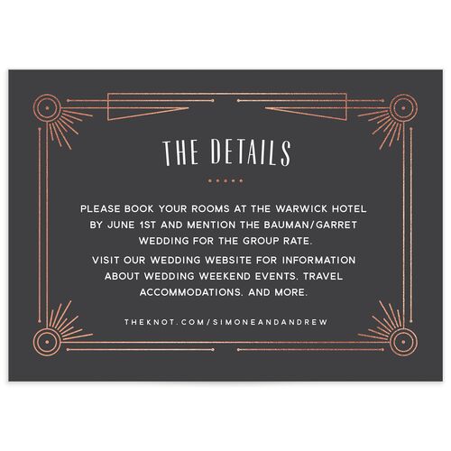 Ornate Elegance Wedding Event Detail Cards Rose Gold Charcoal Signature