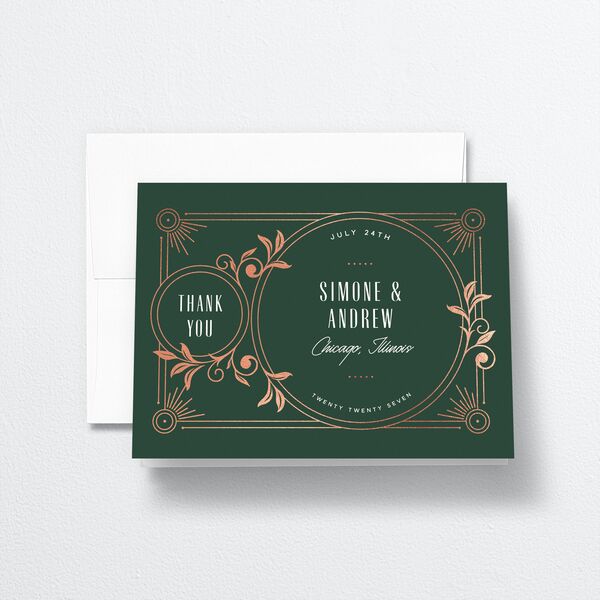 Ornate Elegance Thank You Cards Rose Gold Dark Emerald