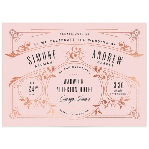 Ornate Elegance Wedding Invitations Rose Gold Pink Cotton Signature Blank No