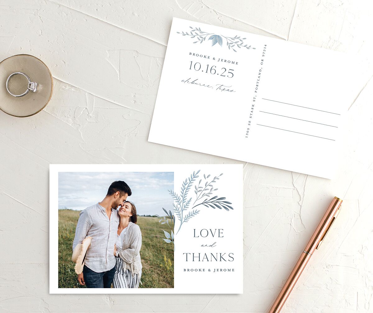 Rustic Frame Thank You Postcards Dusty Blue