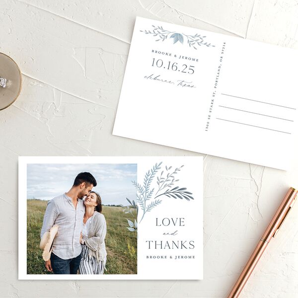 Rustic Frame Thank You Postcards Dusty Blue