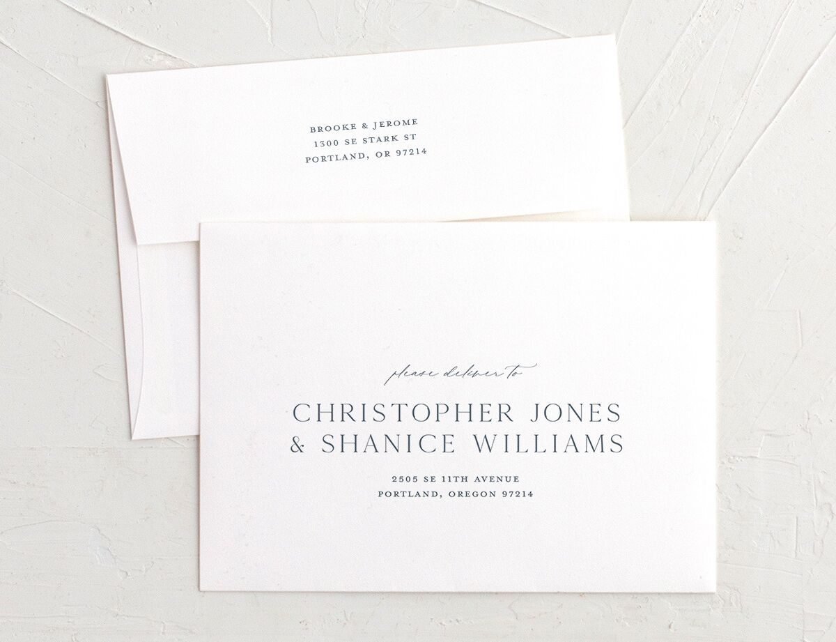 Rustic Frame Wedding Invitation Envelopes White Standard Dusty Blue Both Recipient and Return Addresses