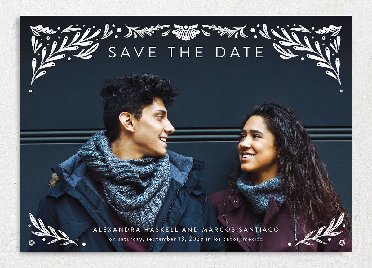Folk Art Save The Date Cards front in blue