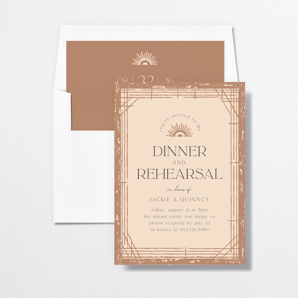 Rattan Sunshine Rehearsal Dinner Invitations envelope-and-liner