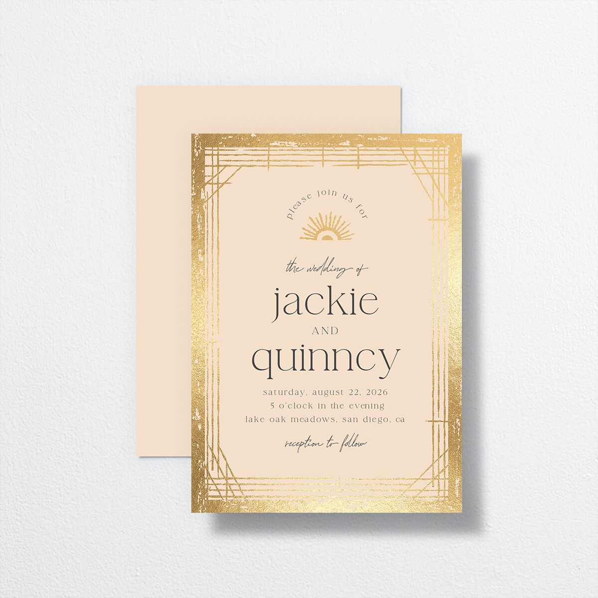 Rattan Sunshine Wedding Invitations front-and-back