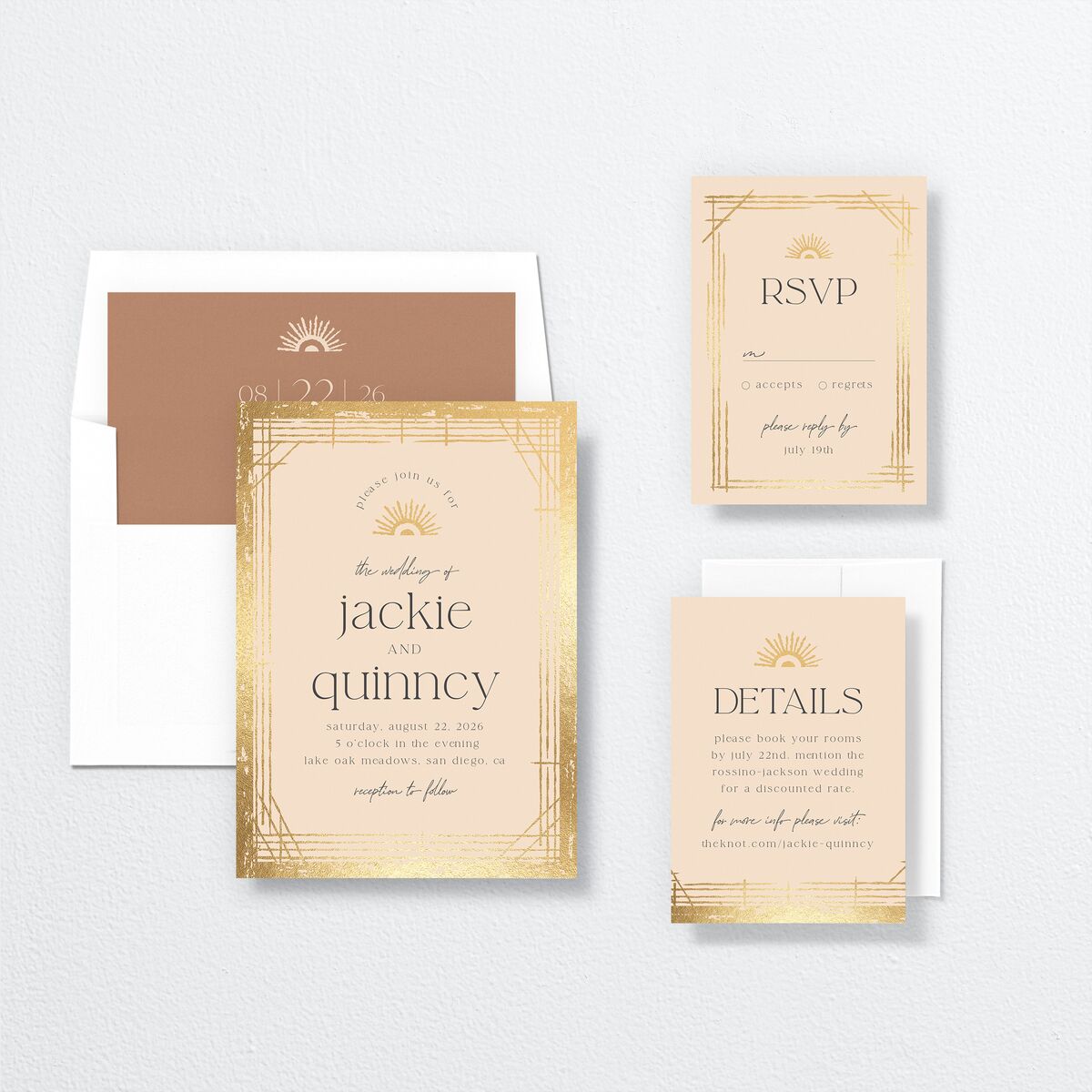 Rattan Sunshine Wedding Invitations suite