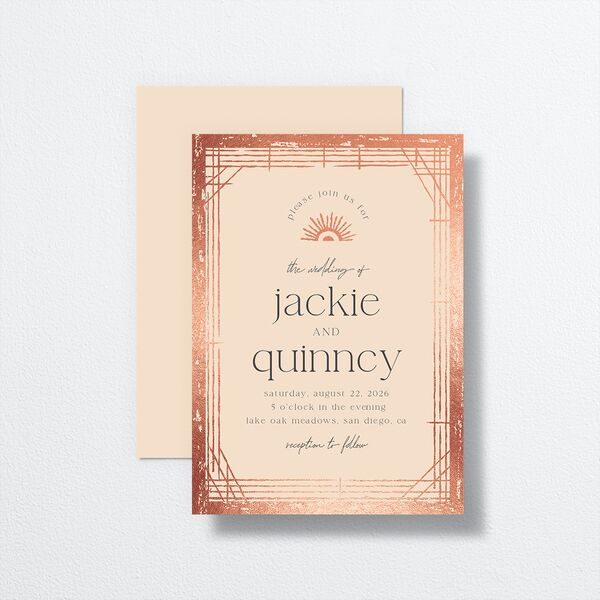 Rattan Sunshine Wedding Invitations Rose Gold Barely Peach Signature No