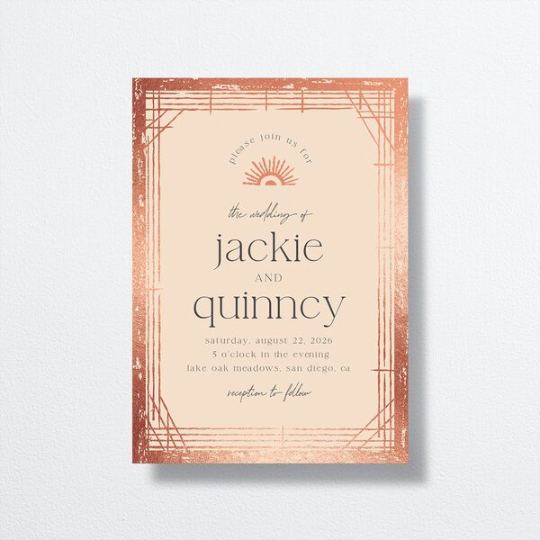 Rattan Sunshine Wedding Invitations Rose Gold Barely Peach Signature No