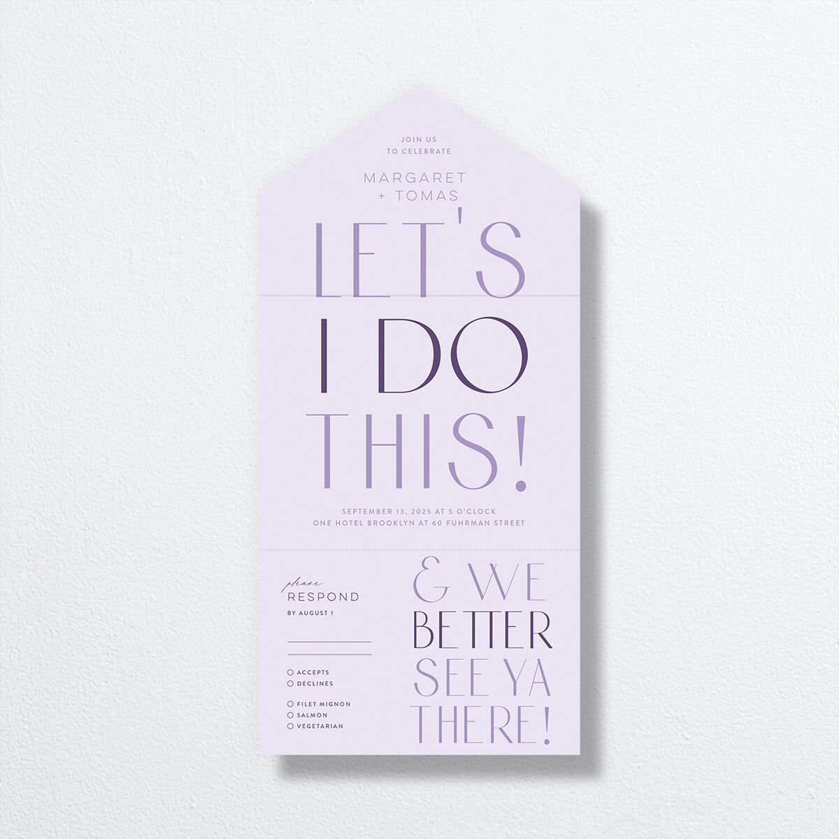 Real Talk All-in-One Wedding Invitations Sheer Lilac Signature Light Both Recipient and Return Addresses No