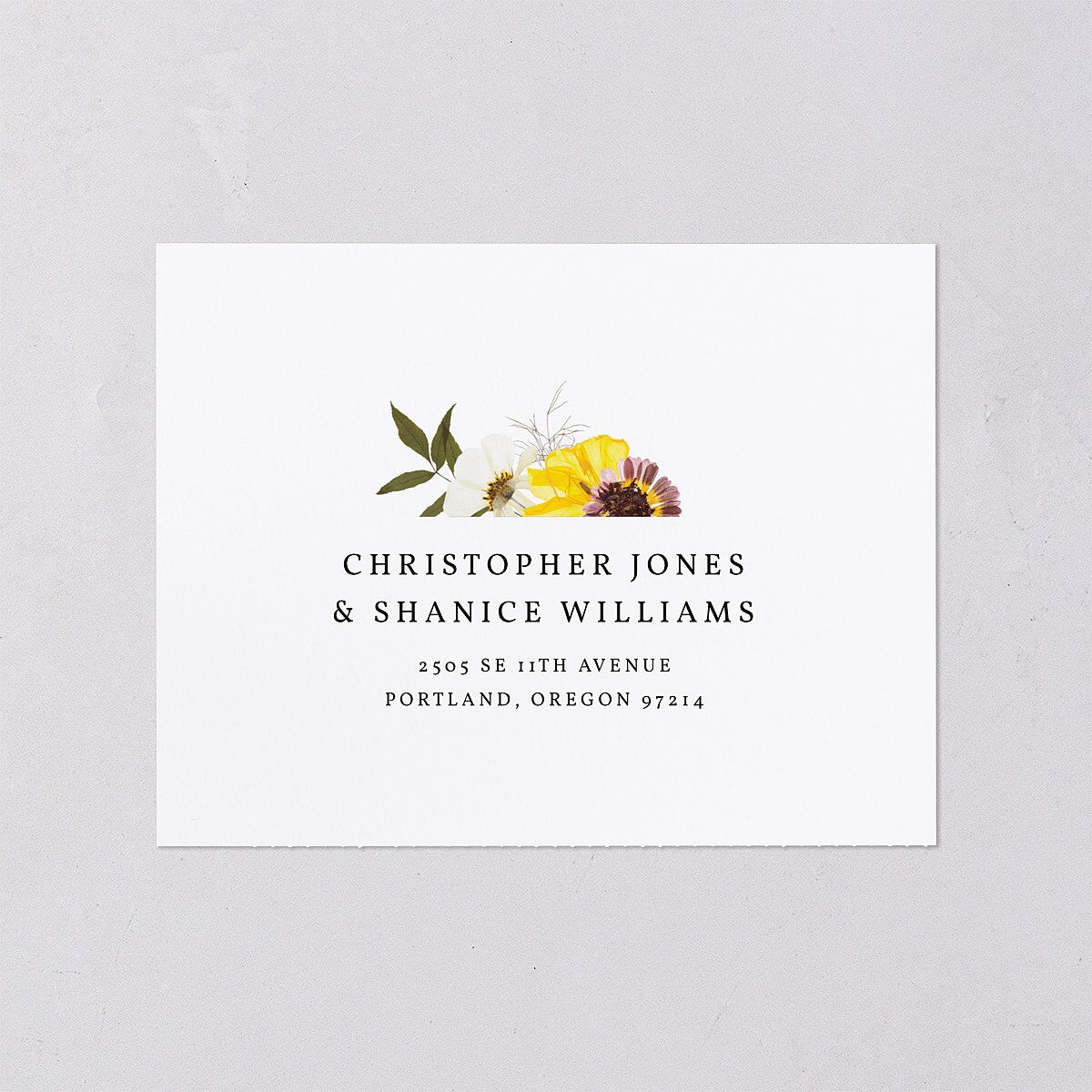 Pressed Flowers All-in-One Wedding Invitations Sunflower Signature Light Both Recipient and Return Addresses No