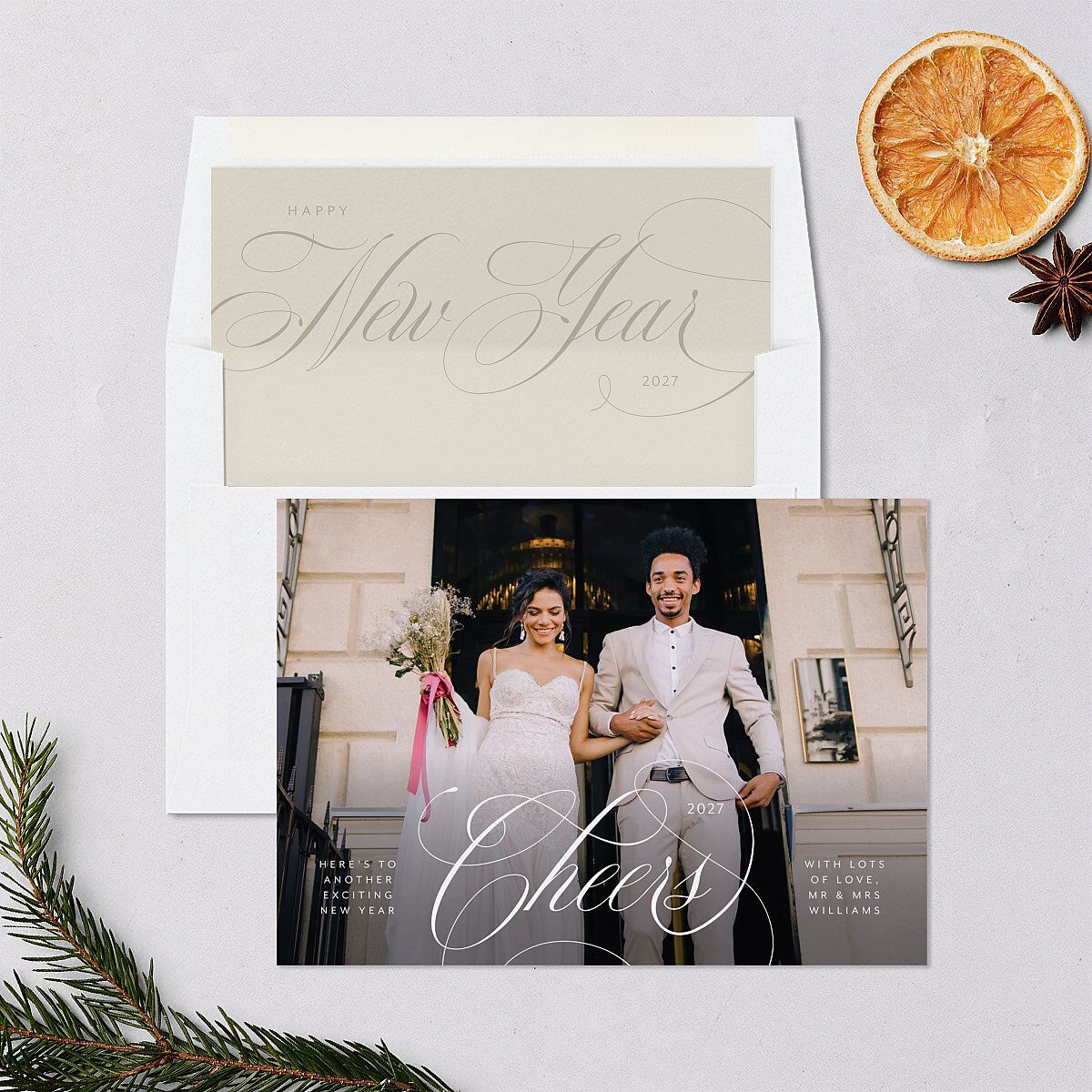Elegant Cheer Holiday Cards Pure White Signature Blank Landscape Standard