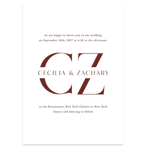 Simple Modern Monogram Wedding Invitations Rust Signature Blank No Standard