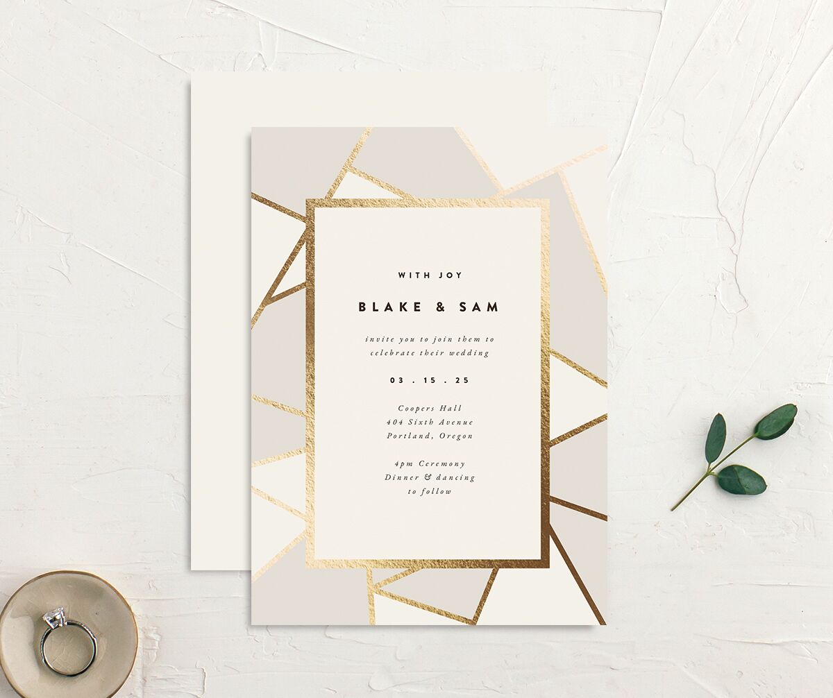 Geometric Patterns Wedding Invitations Gold Off-White Signature No