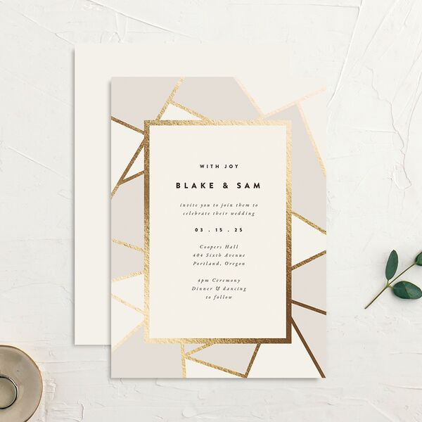 Geometric Patterns Wedding Invitations Gold Off-White Signature No