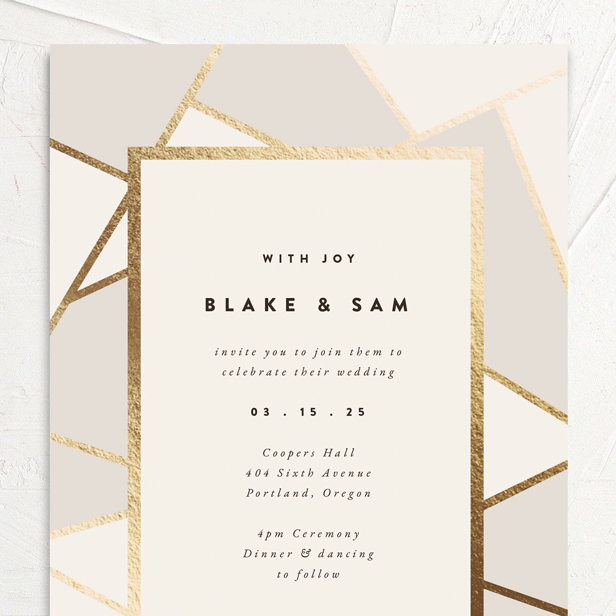 Geometric Patterns Wedding Invitations Gold Off-White Signature No