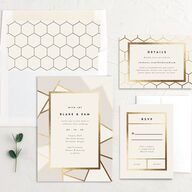 Geometric Patterns Wedding Invitations Gold Off-White Signature No