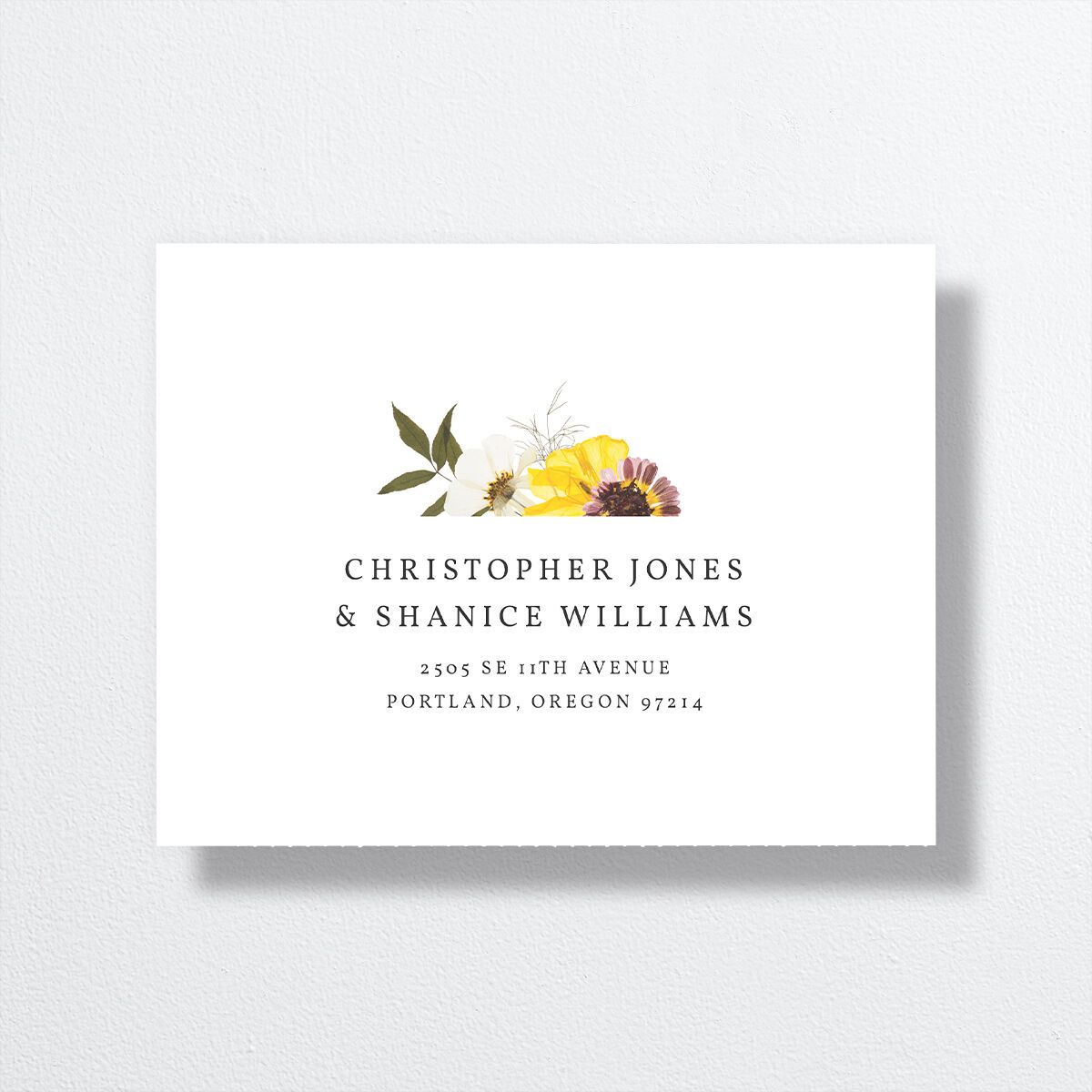 Pressed Flowers All-in-One Wedding Invitations address-recipient in Yellow