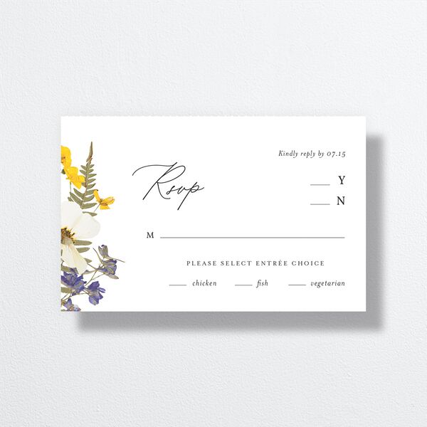 Pressed Flowers All-in-One Wedding Invitations rsvp in Yellow
