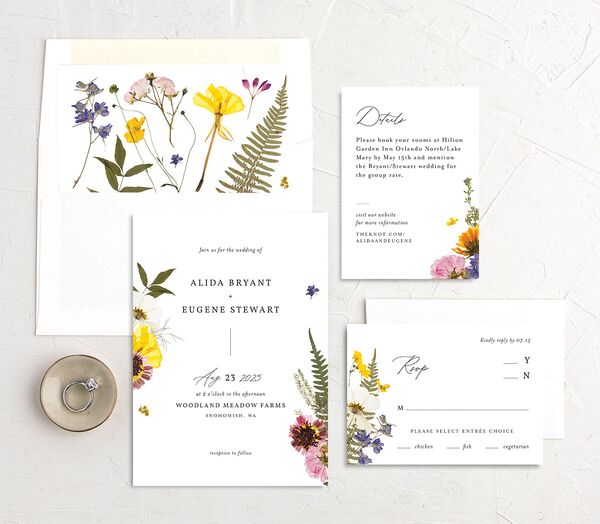 Pressed Flowers Wedding Invitations suite in Yellow
