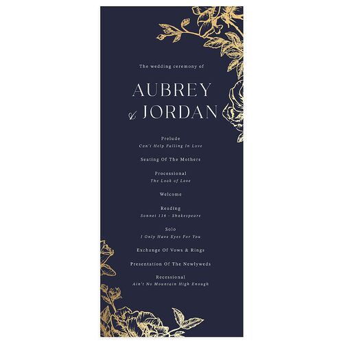 Botanical Luxury Foil Wedding Programs Navy Gold Signature