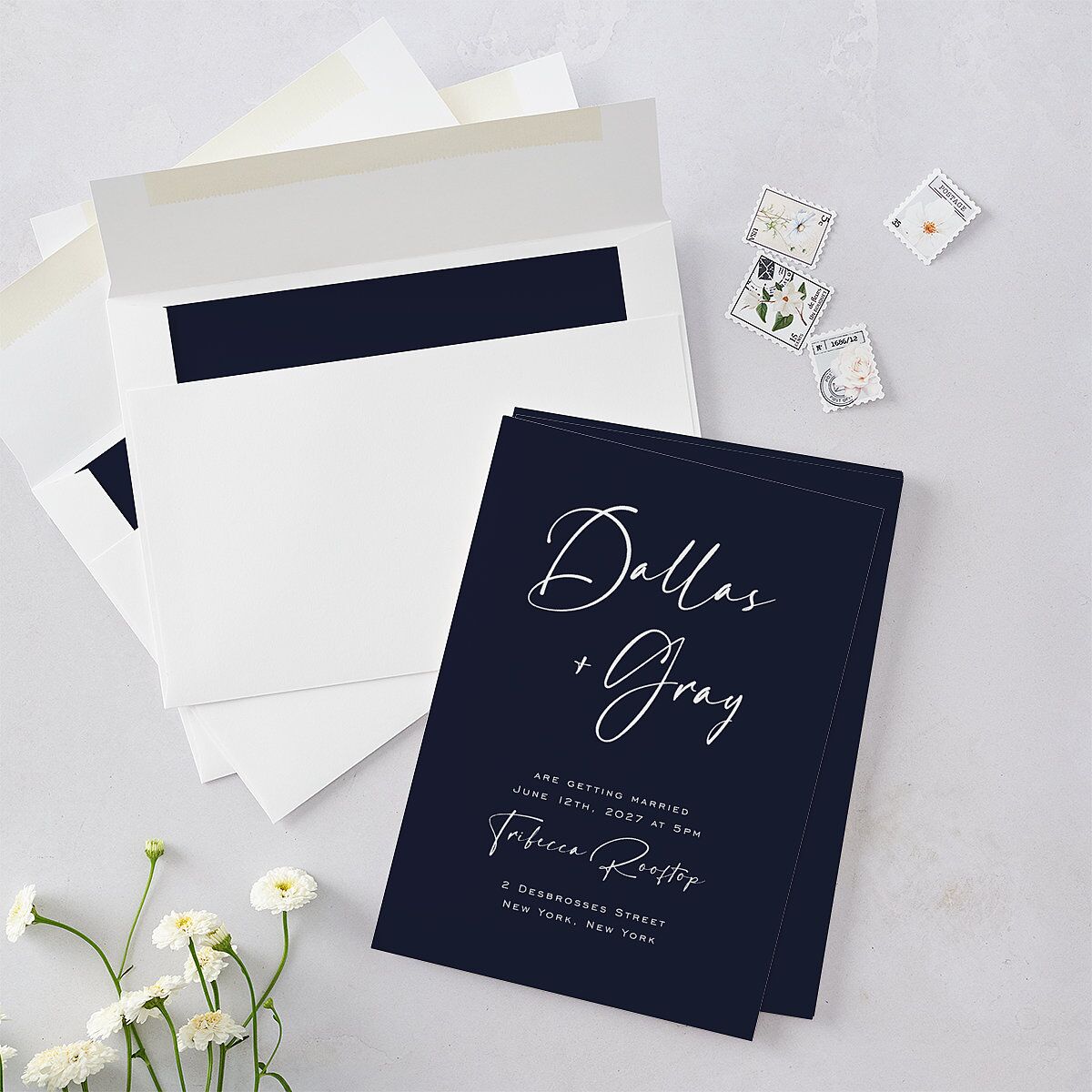 Simply Striking Wedding Invitations Navy Signature Blank No Standard