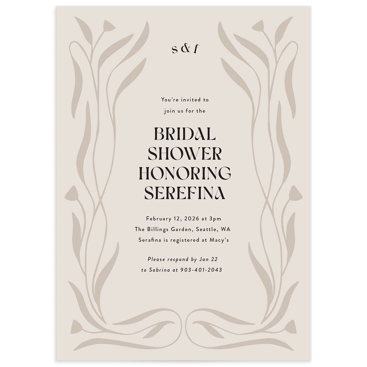Nouveau Vines Bridal Shower Invitations