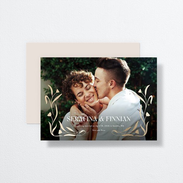 Nouveau Vines Save the Date Cards Gold Sand Signature smooth No